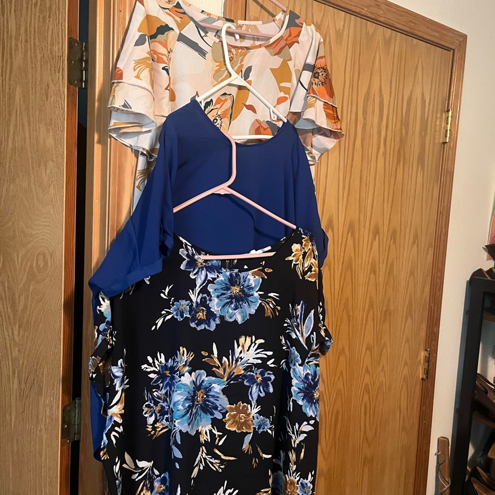 Maurices Floral Blue and Orange Blouses- set of three